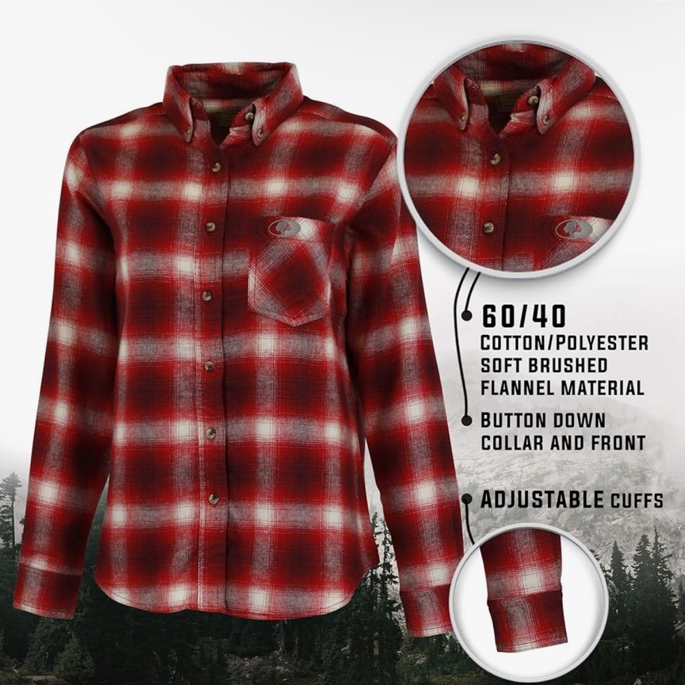 NWOT Mossy Oak Women’s Long Sleeve Red Flannel Shirt, Size L